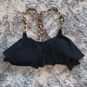 VS Pink Flounce Bikini Top w/ Leopard Straps
